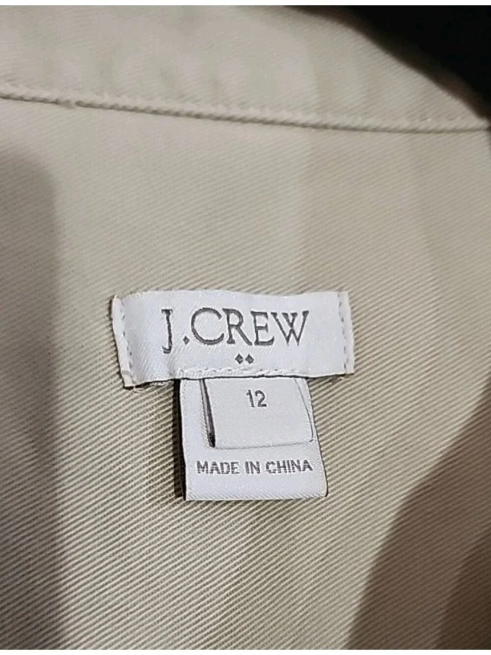 J Crew Denim Shirt Womens 12 Khaki Button‎ Canvas Pockets Capsule Safari Casual
